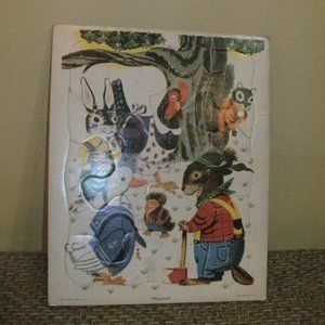~ Vintage Playskool Tray Puzzle 80-9B Animals Around a Tree Golden Press 8x10" ~